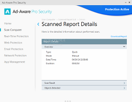 Showing the Ad-Aware Pro Security report